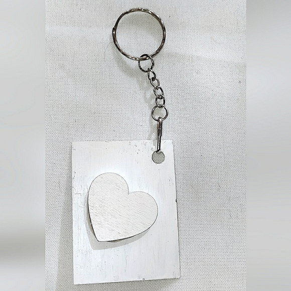 NEW Handmade Keychain Bag Tag! Shadow Dots Cowrie w/ "I Love My Bag" Wood Heart. - Picture 6 of 7